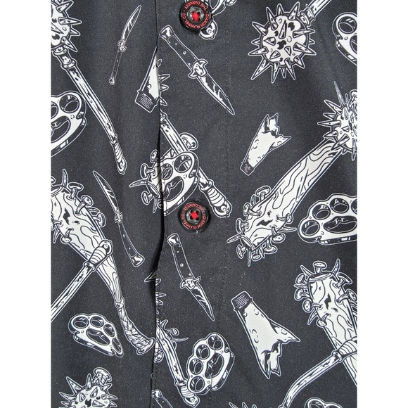 DIXXON The Darkest Black White Weapons Print Short Sleeve Button Shirt L D-Lite - Picture 4 of 9